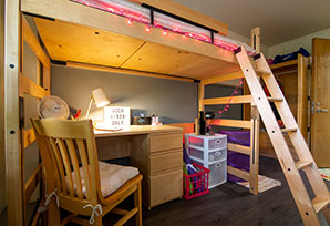 lofted bed in Finley Hall room